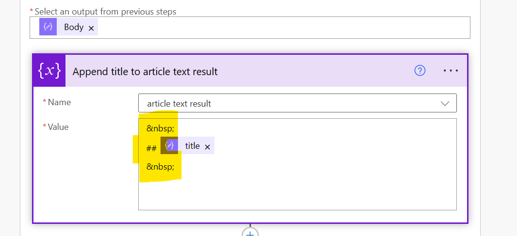 Figure: Edit "Append title to article text result"
