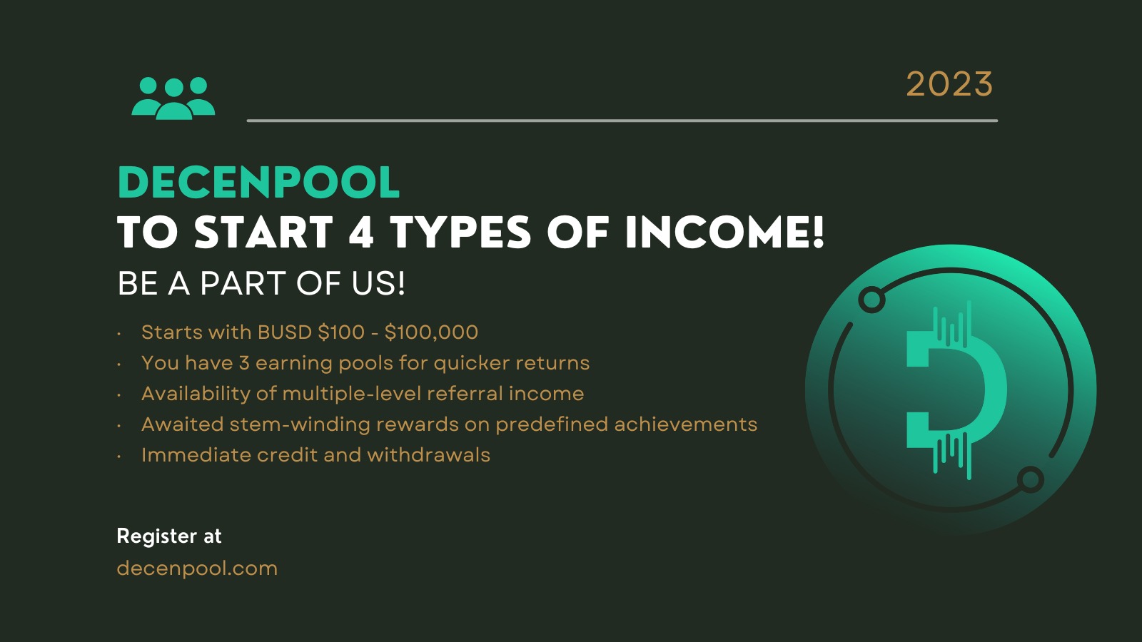 Join #DecenPool to start 4 Types of Income!