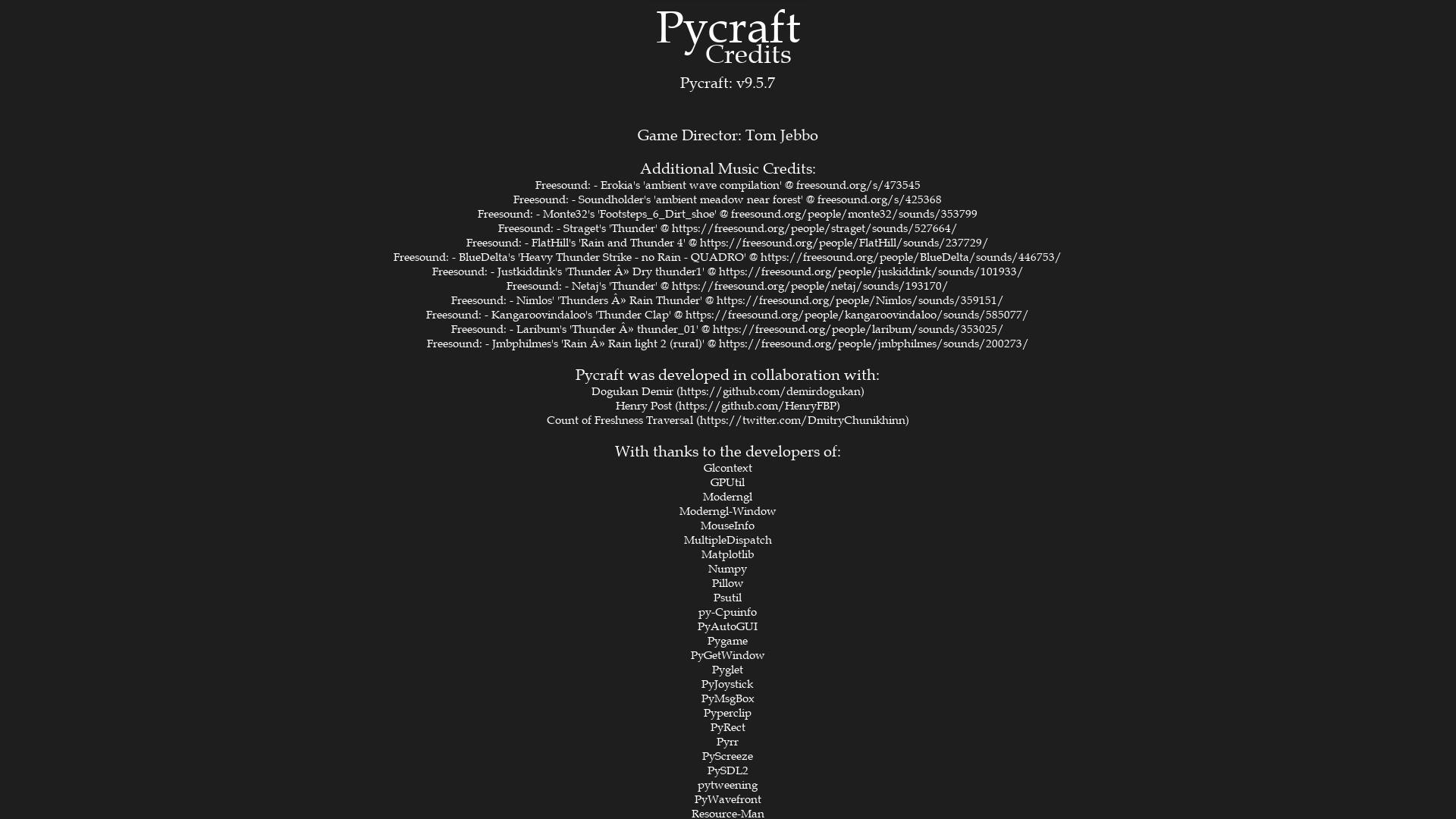 Pycraft's credits after the changes!