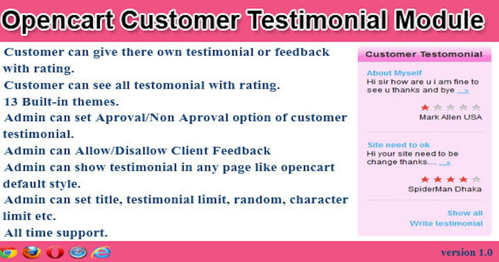 opencart customer testimonial module
