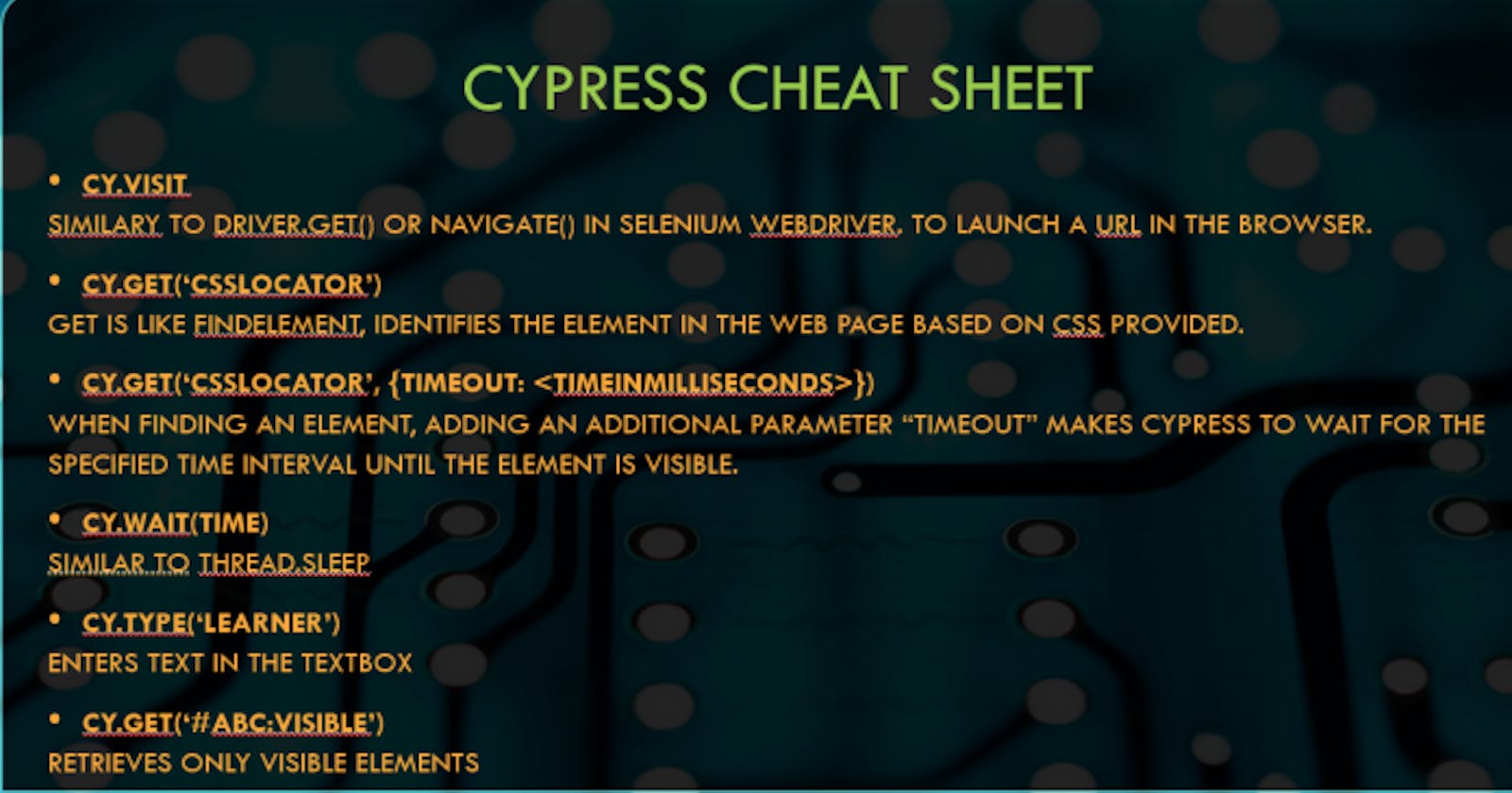 Cypress cheat sheet for 2023