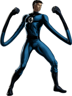 Mr. Fantastic in a fighting stance with stretched limbs 