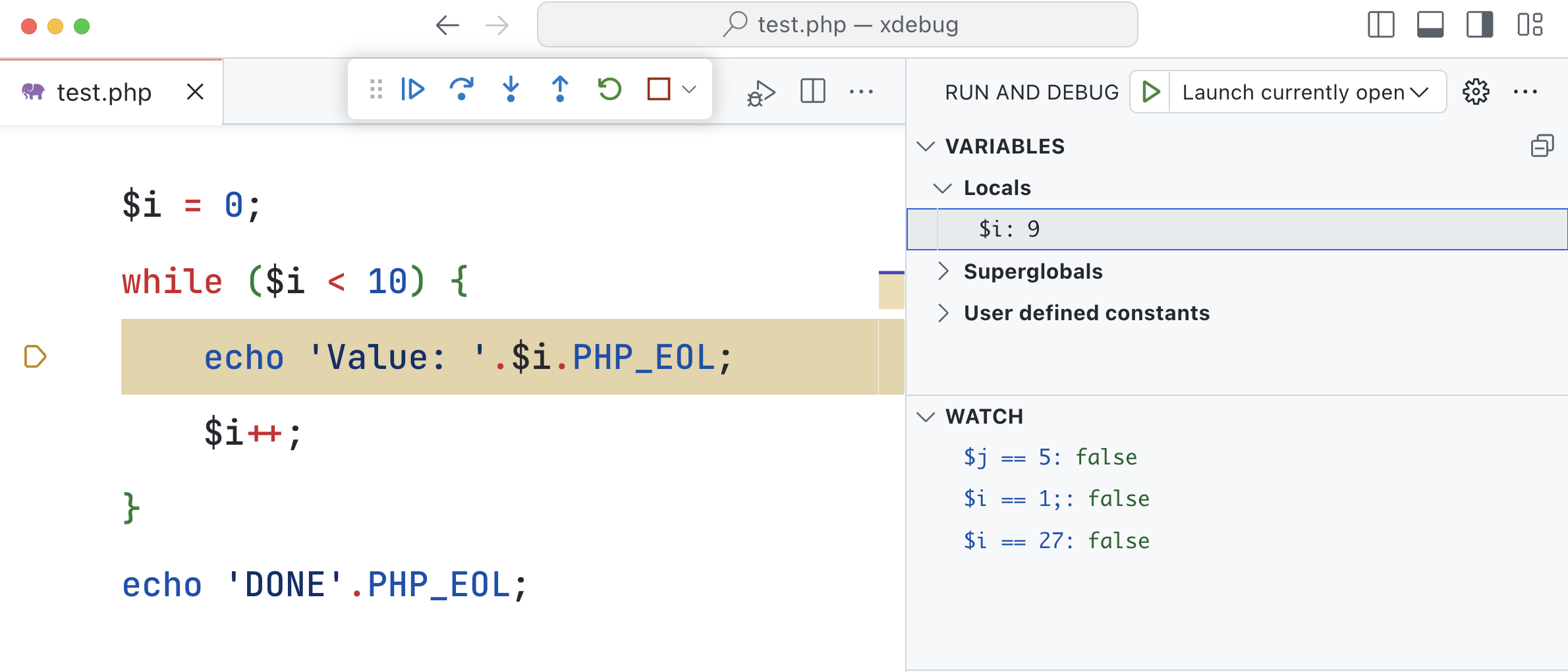 Debugging PHP code with conditional breakpoint