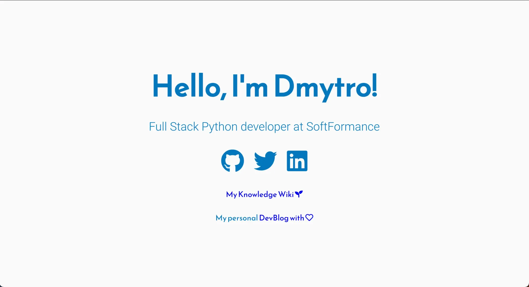 Old version of homepage https://DmytroLitvinov.com using dev-landing-page