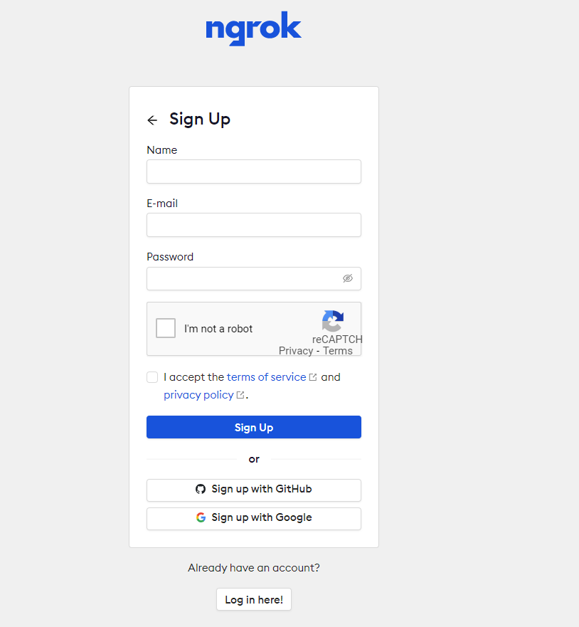 ngrok sign up form
