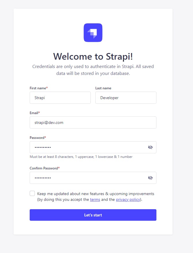 Strapi Admin Registration Form
