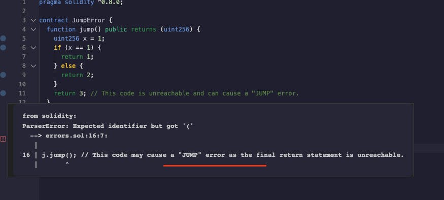 JUMP Errors in Solidity