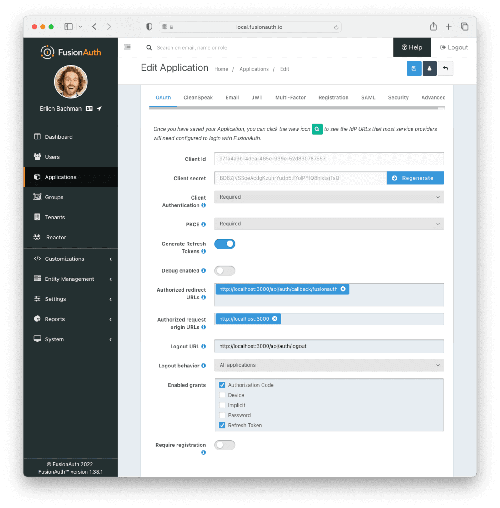 Completed configuration for application URLs in FusionAuth