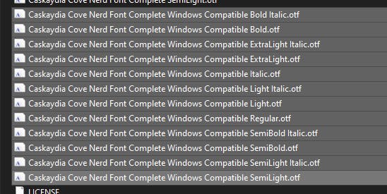 All windows compatible fonts selected