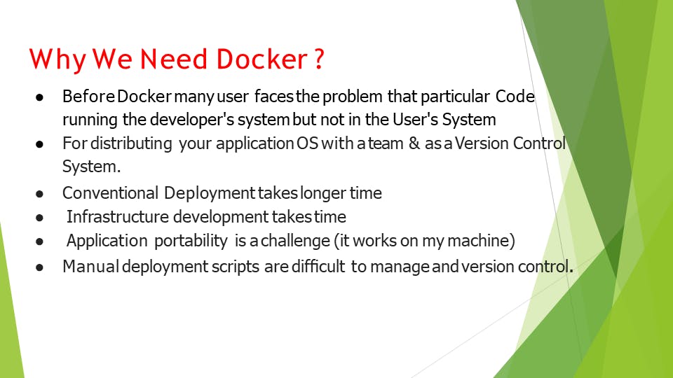 Major points why docker needed.