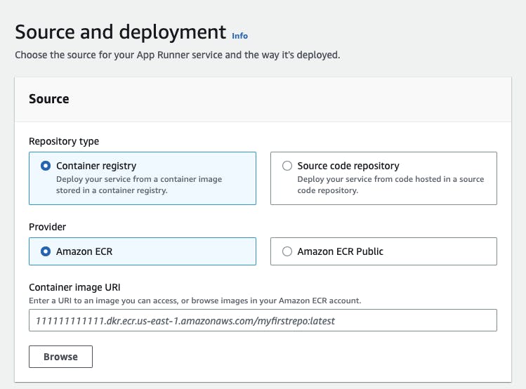 AWS App Runner Container Registry source