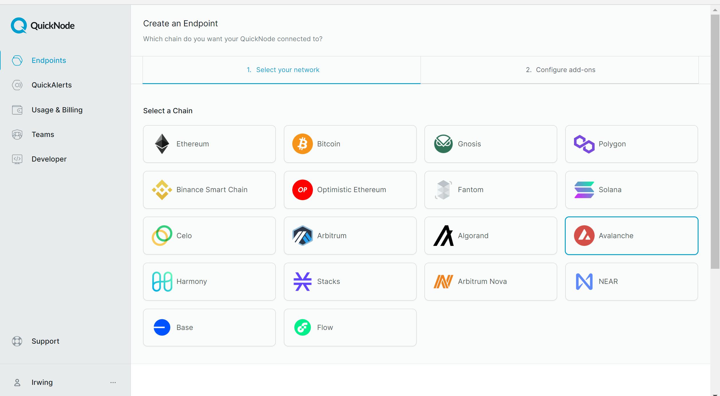 Screenshot of the QuickNode platform for creating your RPC endpoint