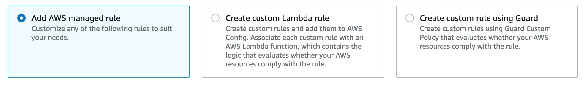Custom rules can also be used. These are backed by Lambda