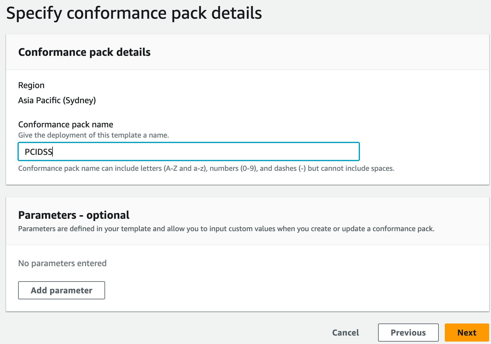 Specify conformance pack details