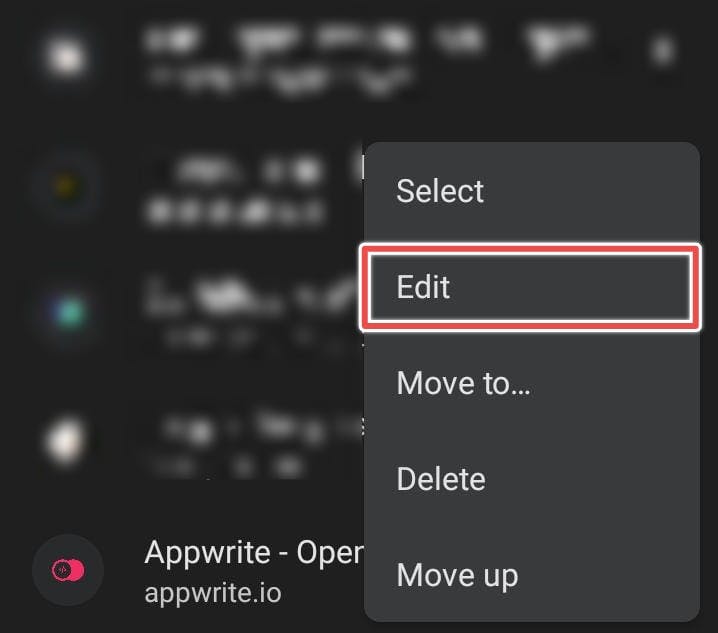 Edit option for Appwrite bookmark