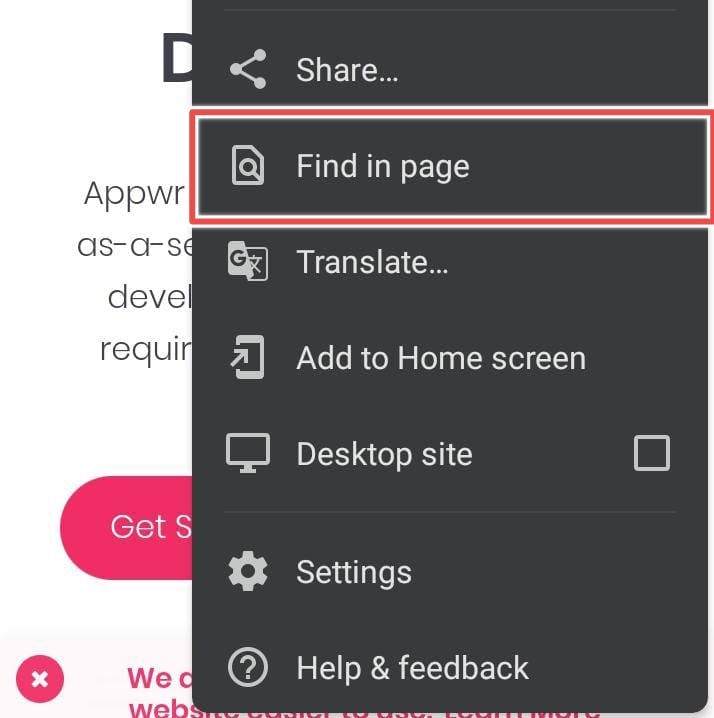 Find in page chrome feature