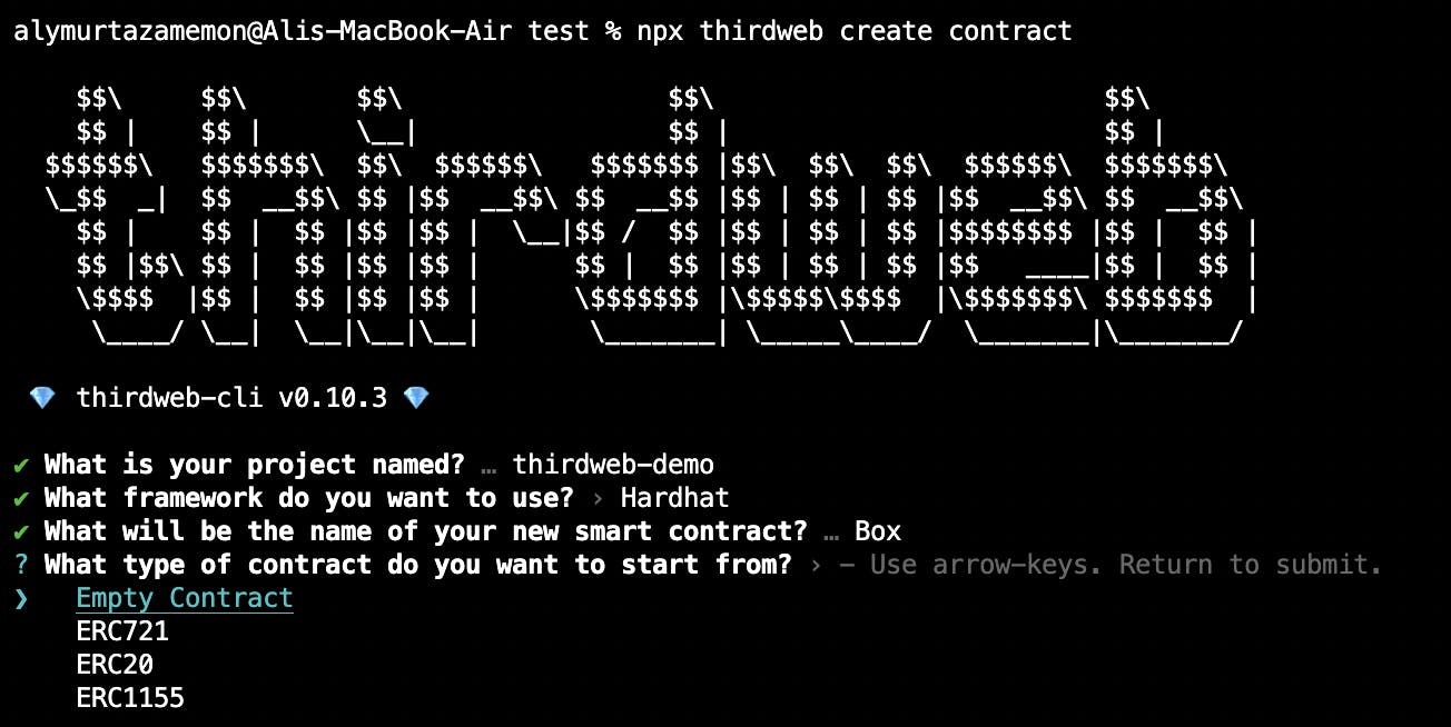 terminal prompt — contract type