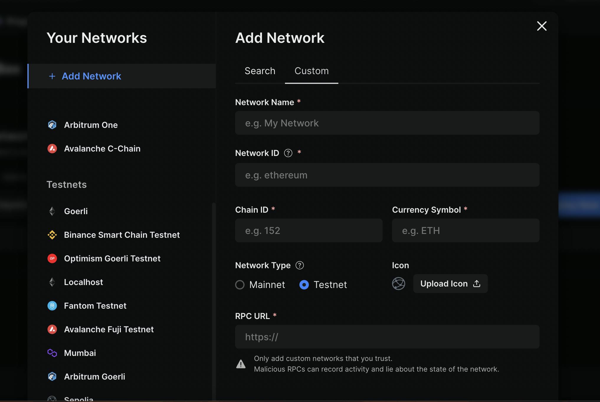 Custom Network — thirdweb Dashboard