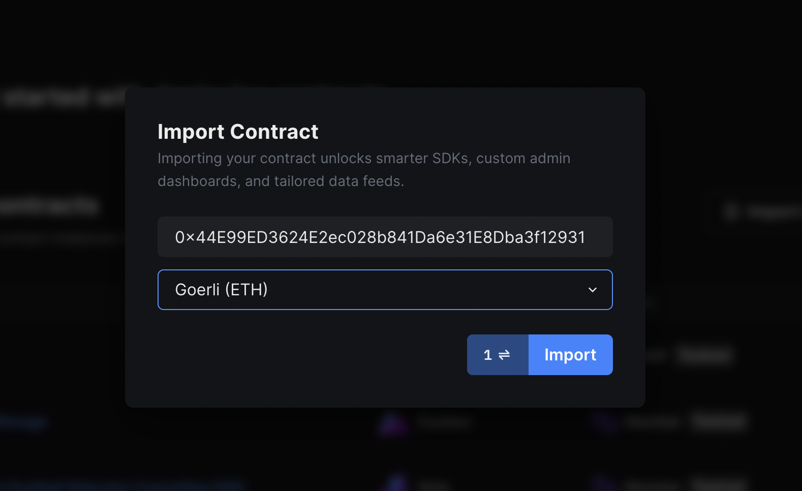 Import Contract  thirdweb Dashboard