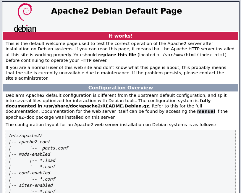 apache default welcome page on debian linux