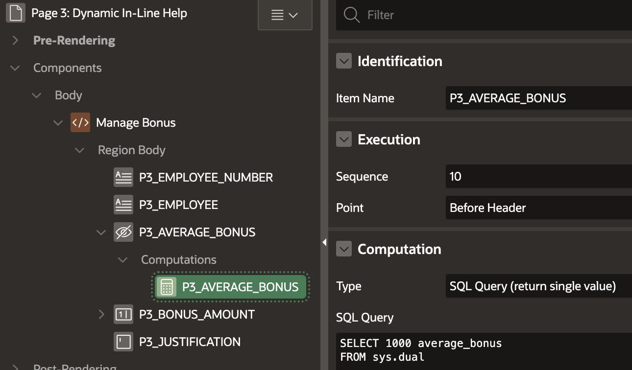 Oracle APEX Inline Help Example Average Bonus