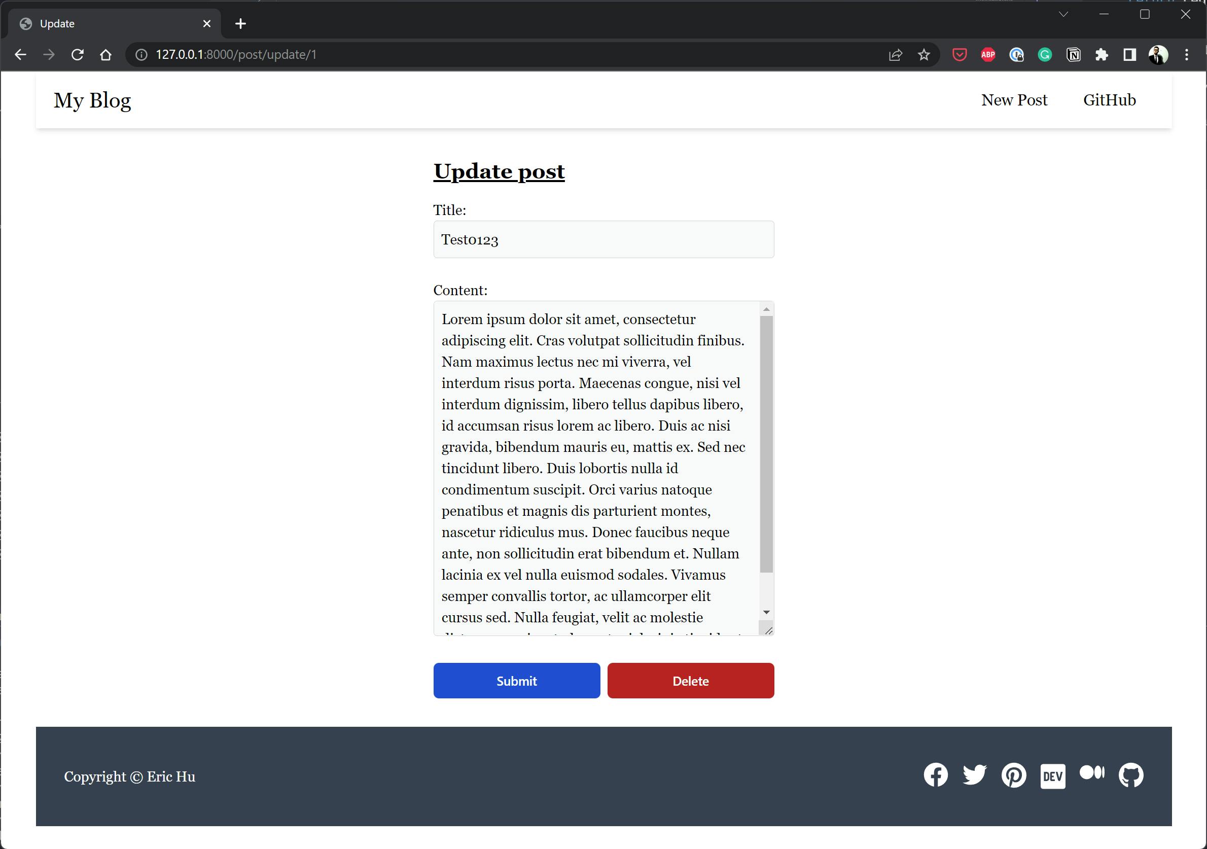 The update page