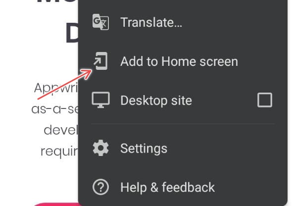 Google Chrome Add to Home screen feature