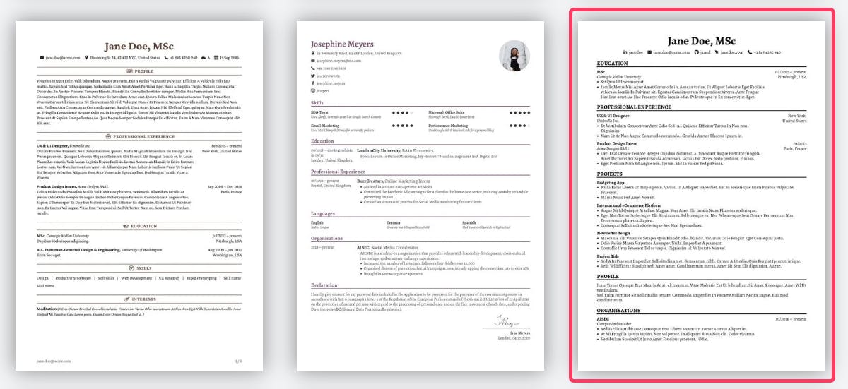 I used the right most template to create my resume