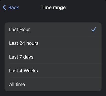 Time range for browsing data