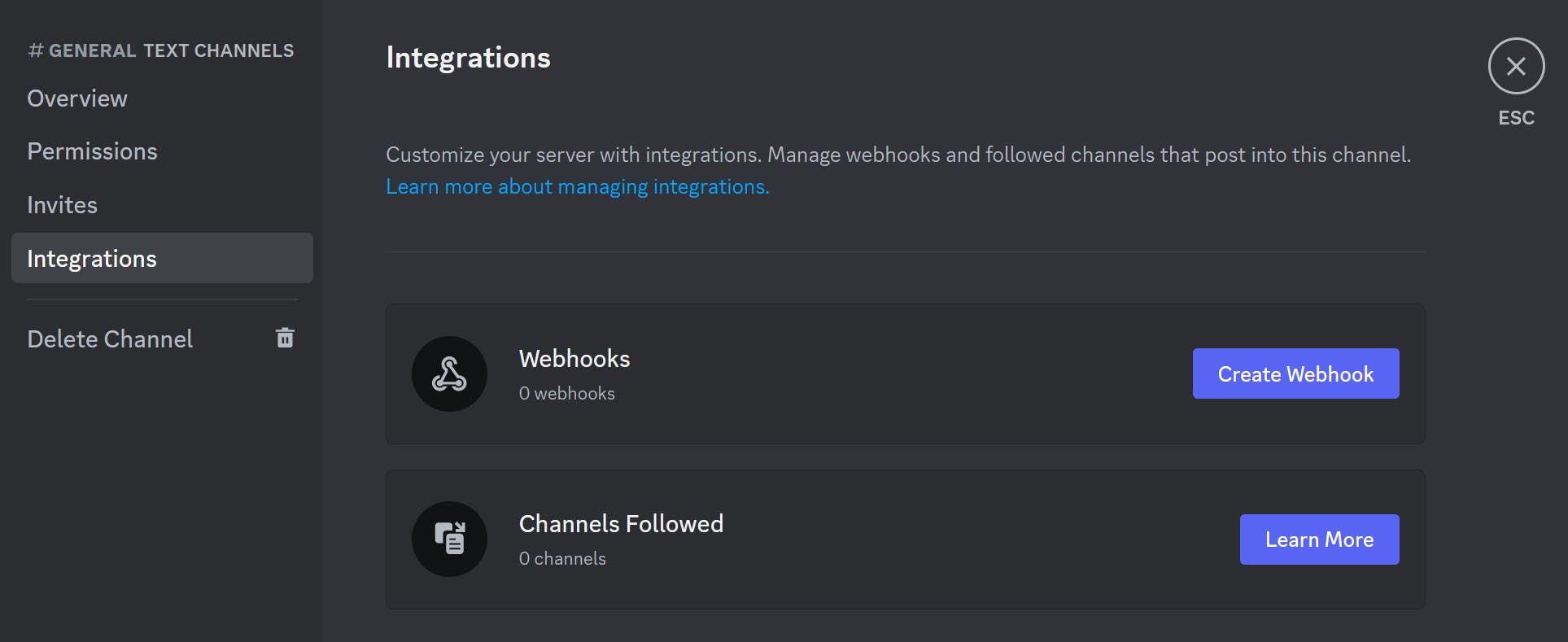 Discord channel webhook dashboard.