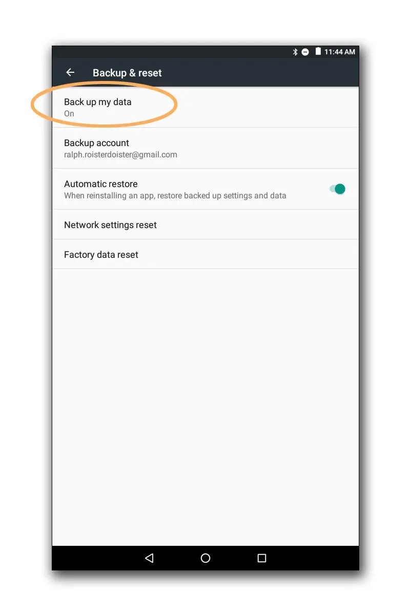 Android device showing automatic backup section