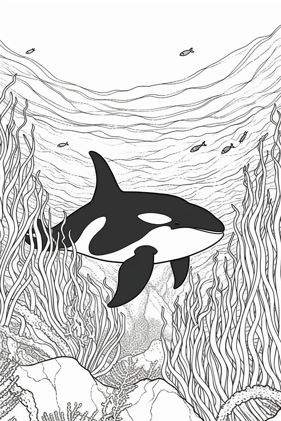Add life to the page by coloring the Orca and its' surroundings