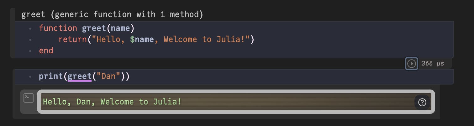 A function greeting a user.