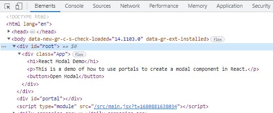 DevTools with modal closed