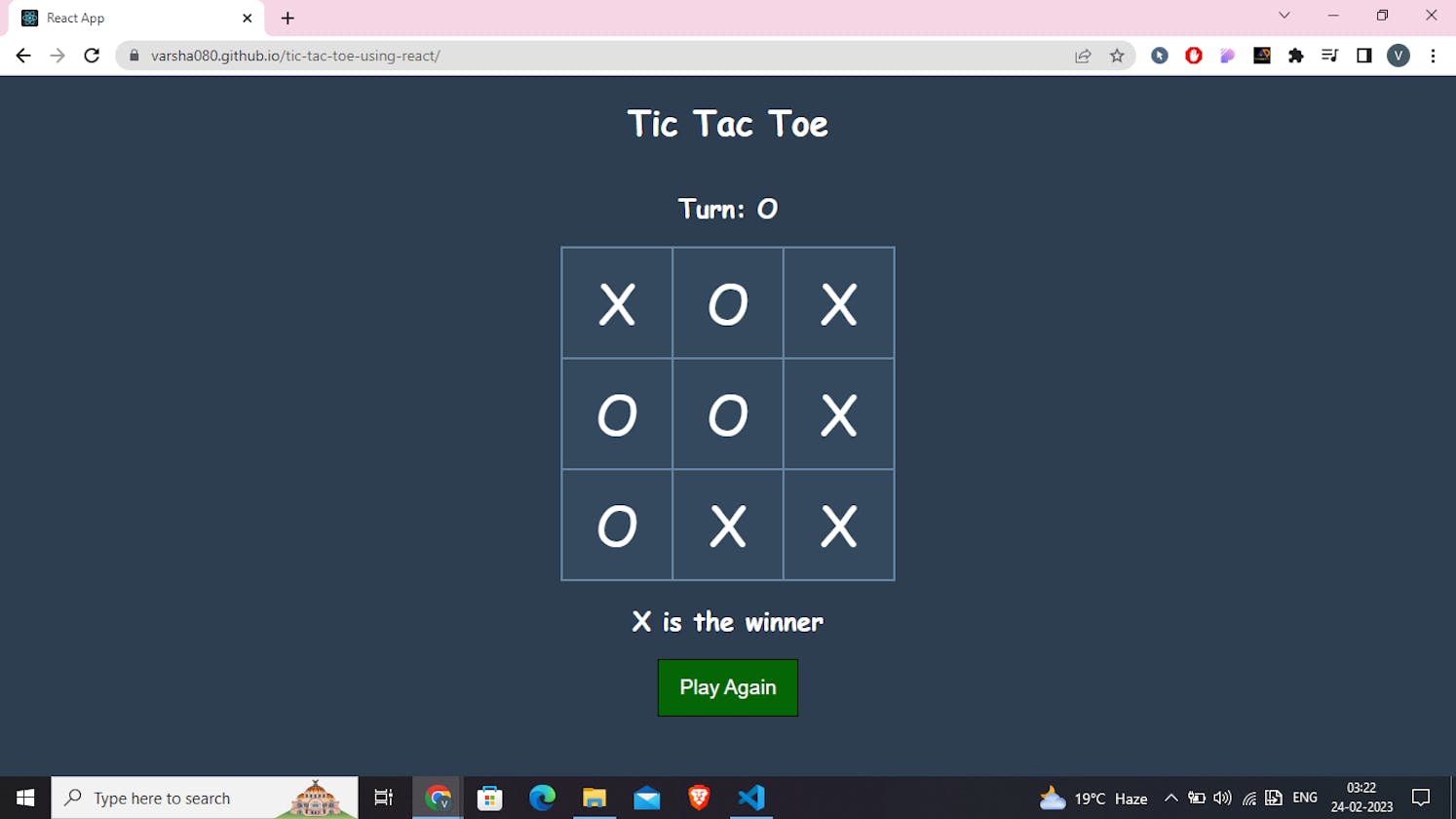 Tic-Tac-Toe using React hooks