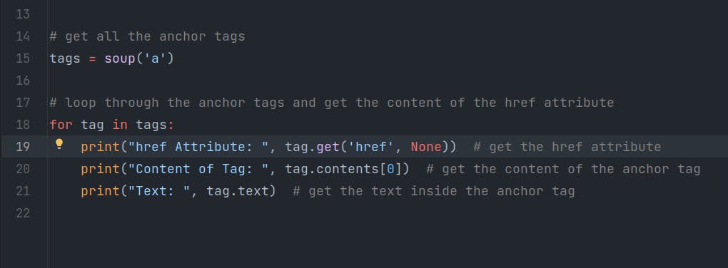 get anchor tags and loop through to get data