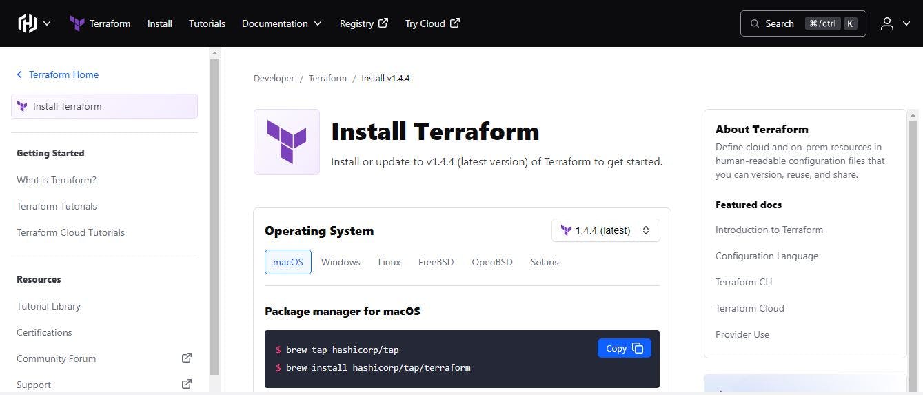 Terraform installation console