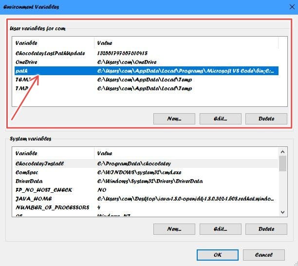 User variables section