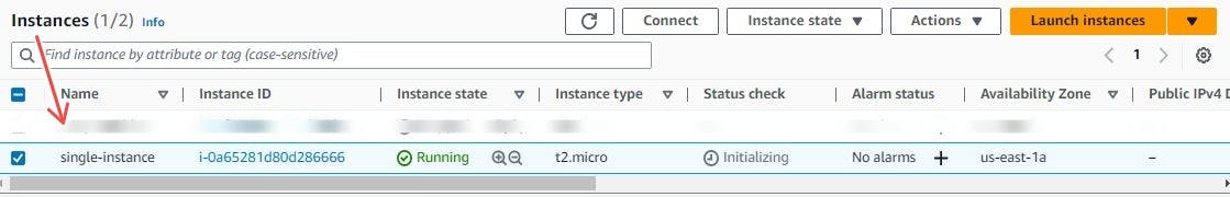 AWS EC2 console.