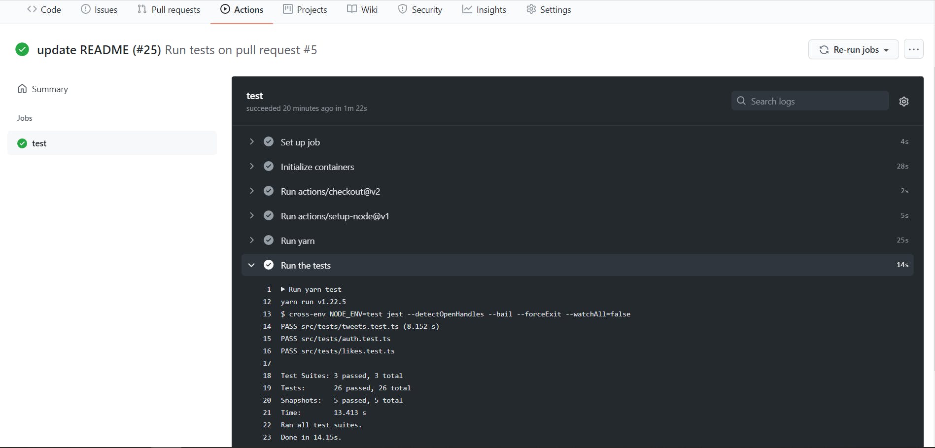 Github workflow result