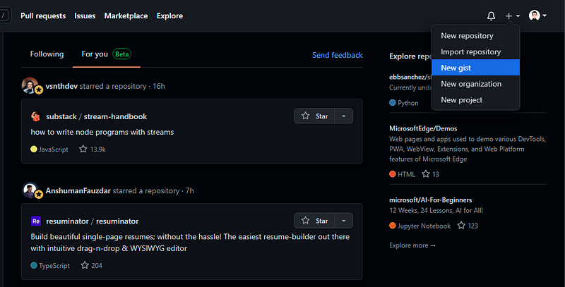 Using GitHub Gist