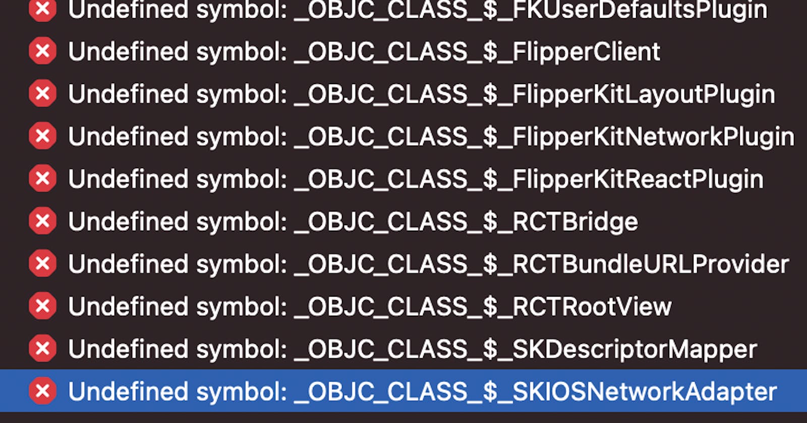 How I fixed "Undefined symbol: _OBJC_CLASS_$_FKUserDefaultsPlugin" etc, in React Native ios.