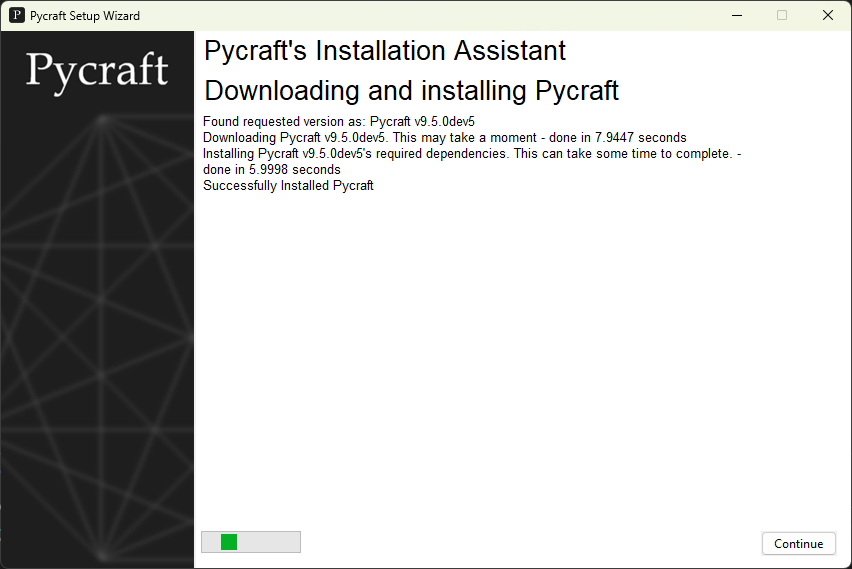 Here on install screen 4 we download and install Pycraft