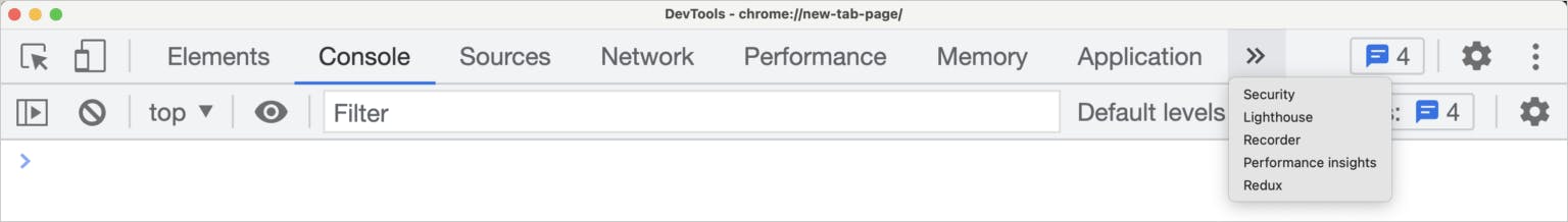 The Console tab of the Google Chrome browsers Developer Tools.