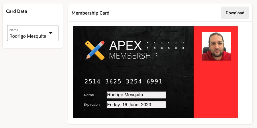 Create a dynamic membership card on APEX