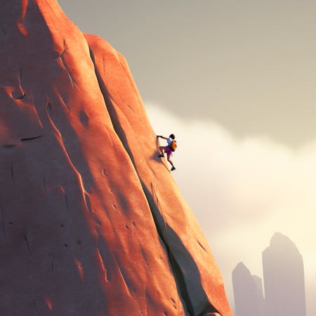 A person climbing a mountain