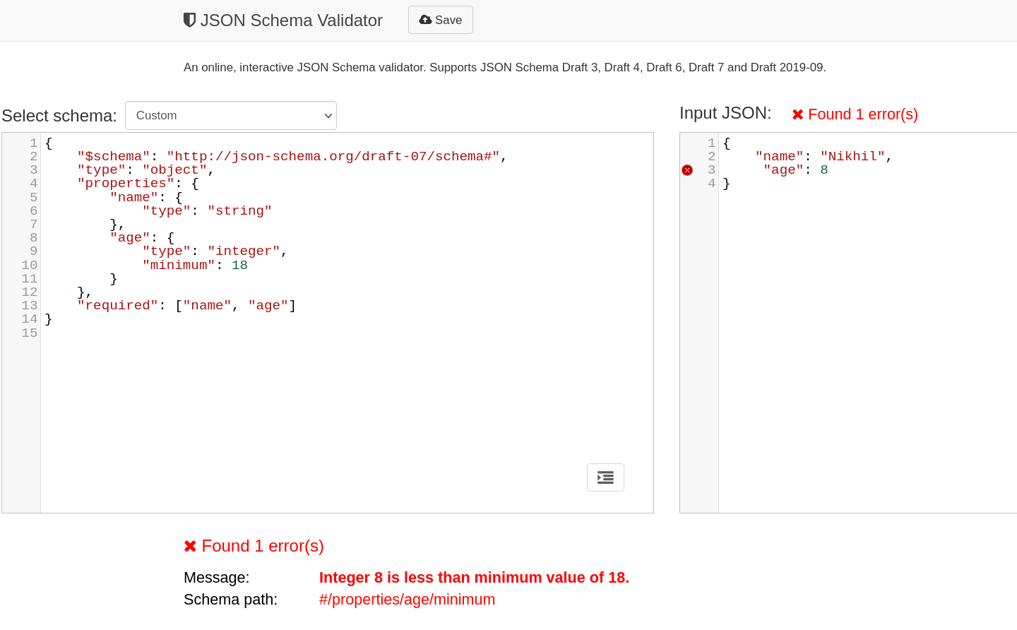 json schema validation failure