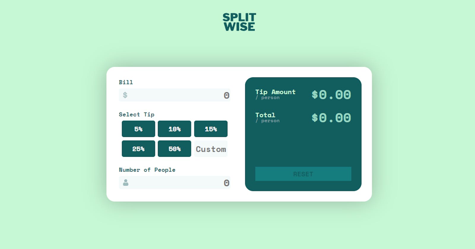 Tip Splitting App with HTML, CSS, JavaScript and Express