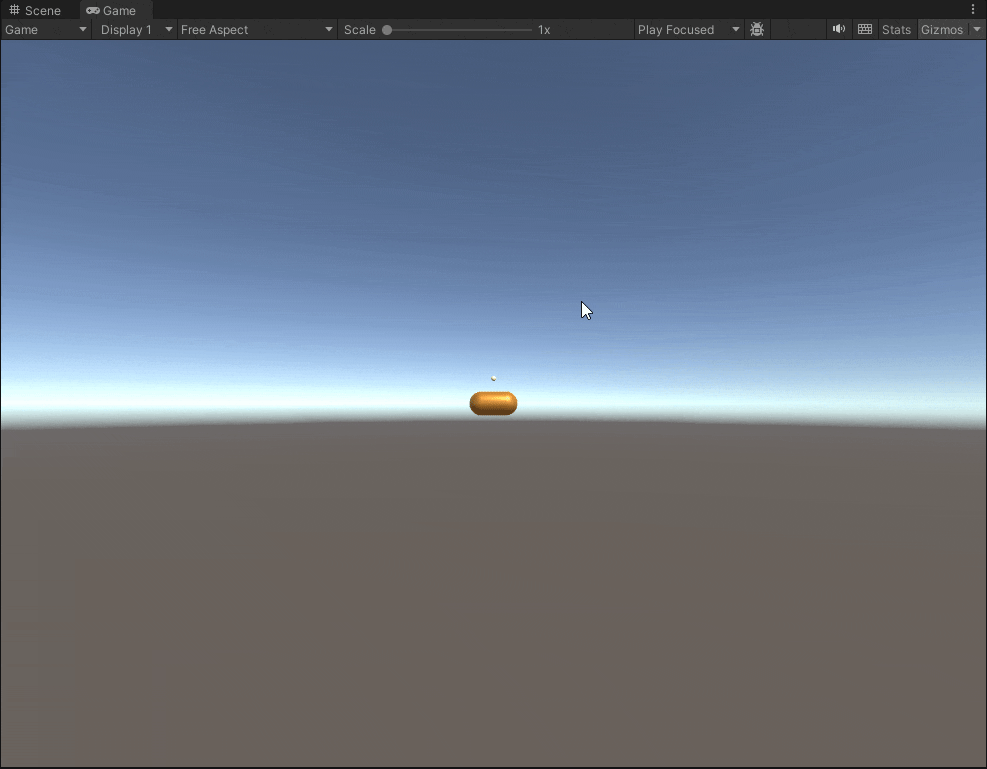 Screen recording of the food falling onto the fish in the Unity editor, resulting in the food being destroyed.