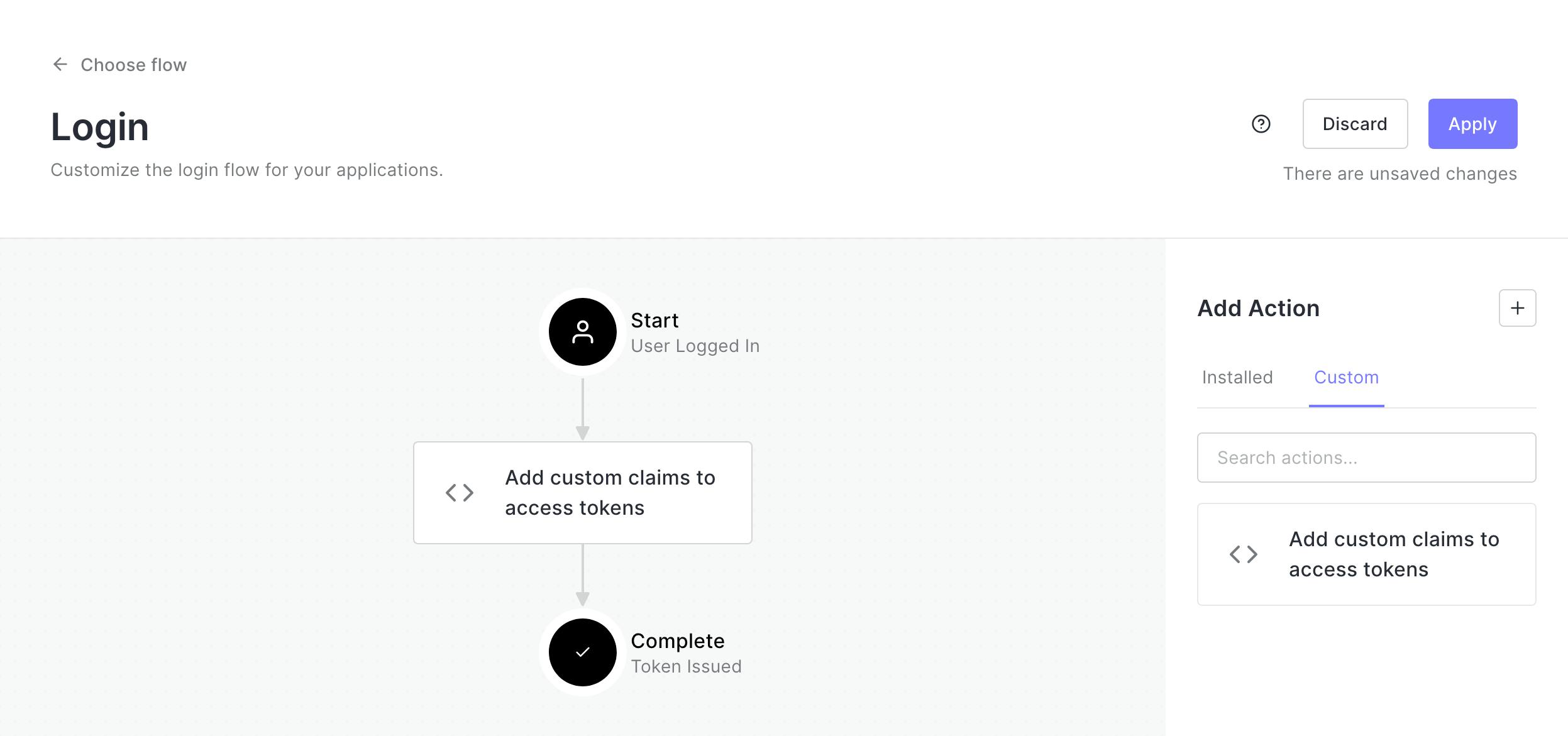 Screenshot of the Login flow editor on Auth0